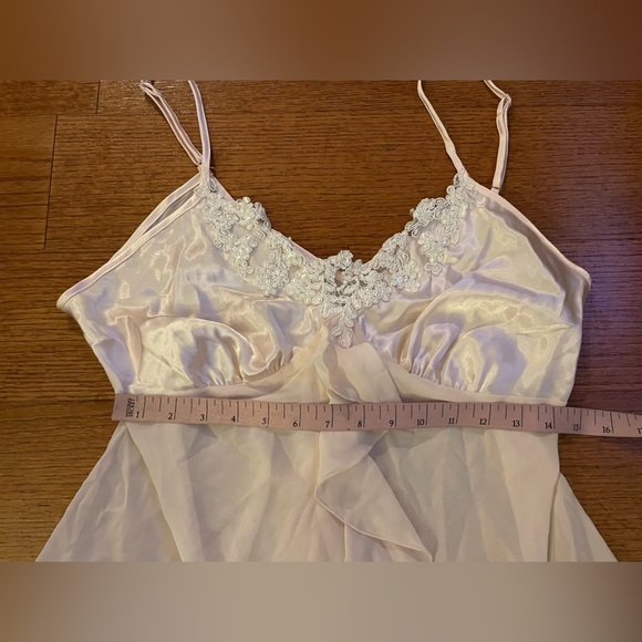 Vintage 90s Chiffon Beaded Ruffle Babydoll Slip Dress Large Sheer Coquette Fairy - Picture 6 of 6